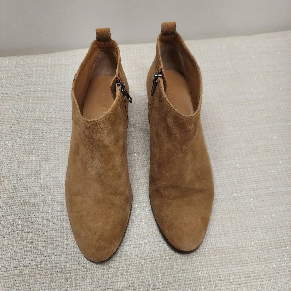 J.Crew Sadie Ankle Boots Tan Suede Side Zip Block Heel C9868 Womens 7.5